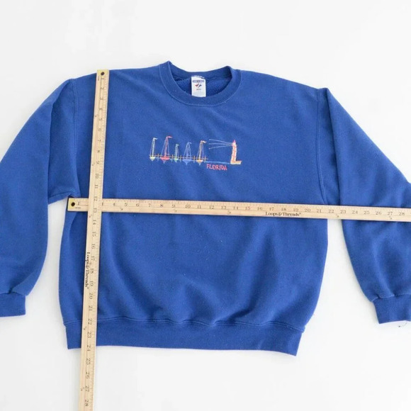 Vintage Jerzees Blue Florida Sailing  Crewneck Sweater Coastal Boating L - Picture 4 of 12